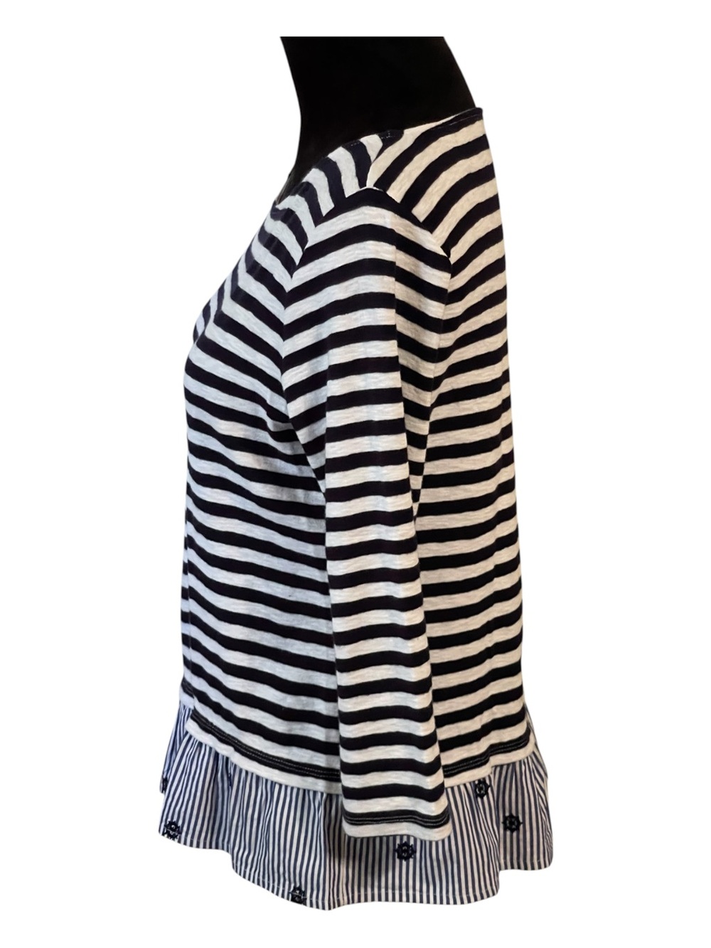 TALBOTS NAVY & WHITE STRIPED NAUTICAL 3/4 SLEEVE TOP SZ SM - Picture 4 of 10